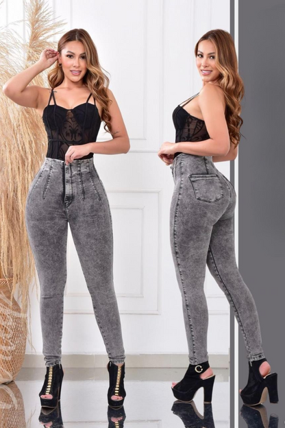 Jean control abdomen mujer tiro alto skinny unicolor