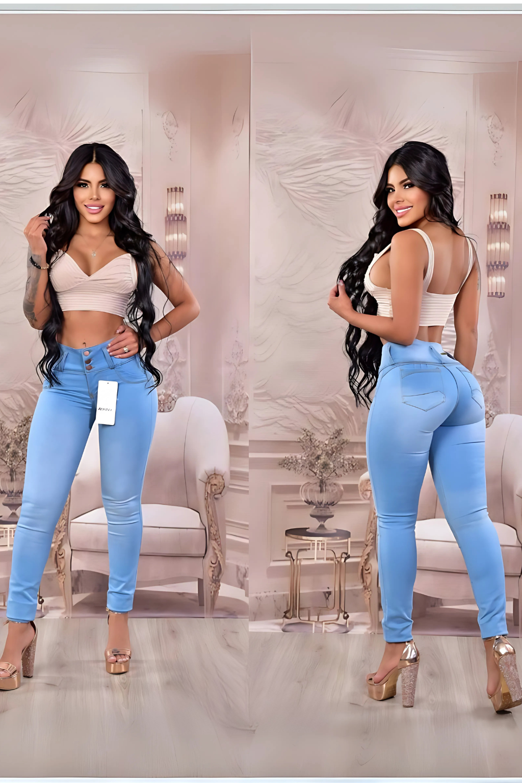 Pantalon De Jean 3 botones  Skinny Con Bolsillos