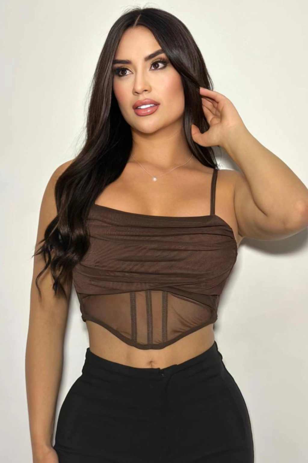 Blusa Corset Negro Mujer con Malla