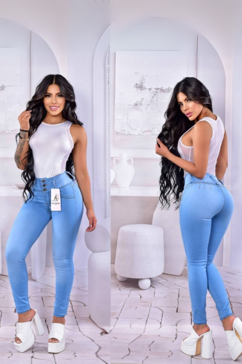 Pantalon De Jean Skinny 3 botones Sin Bolsillos