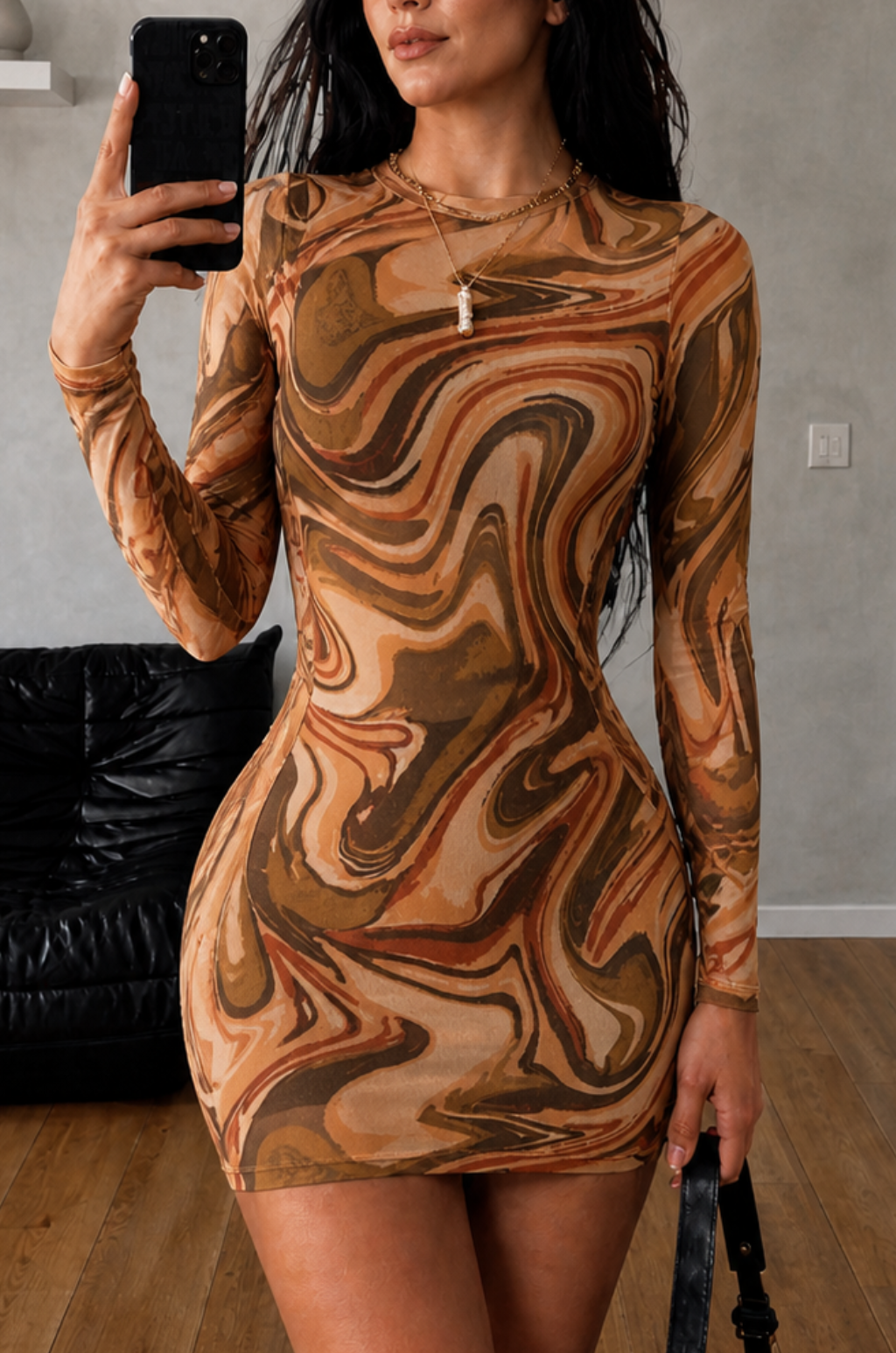 Vestido en Malla Estampado con Forro Interno