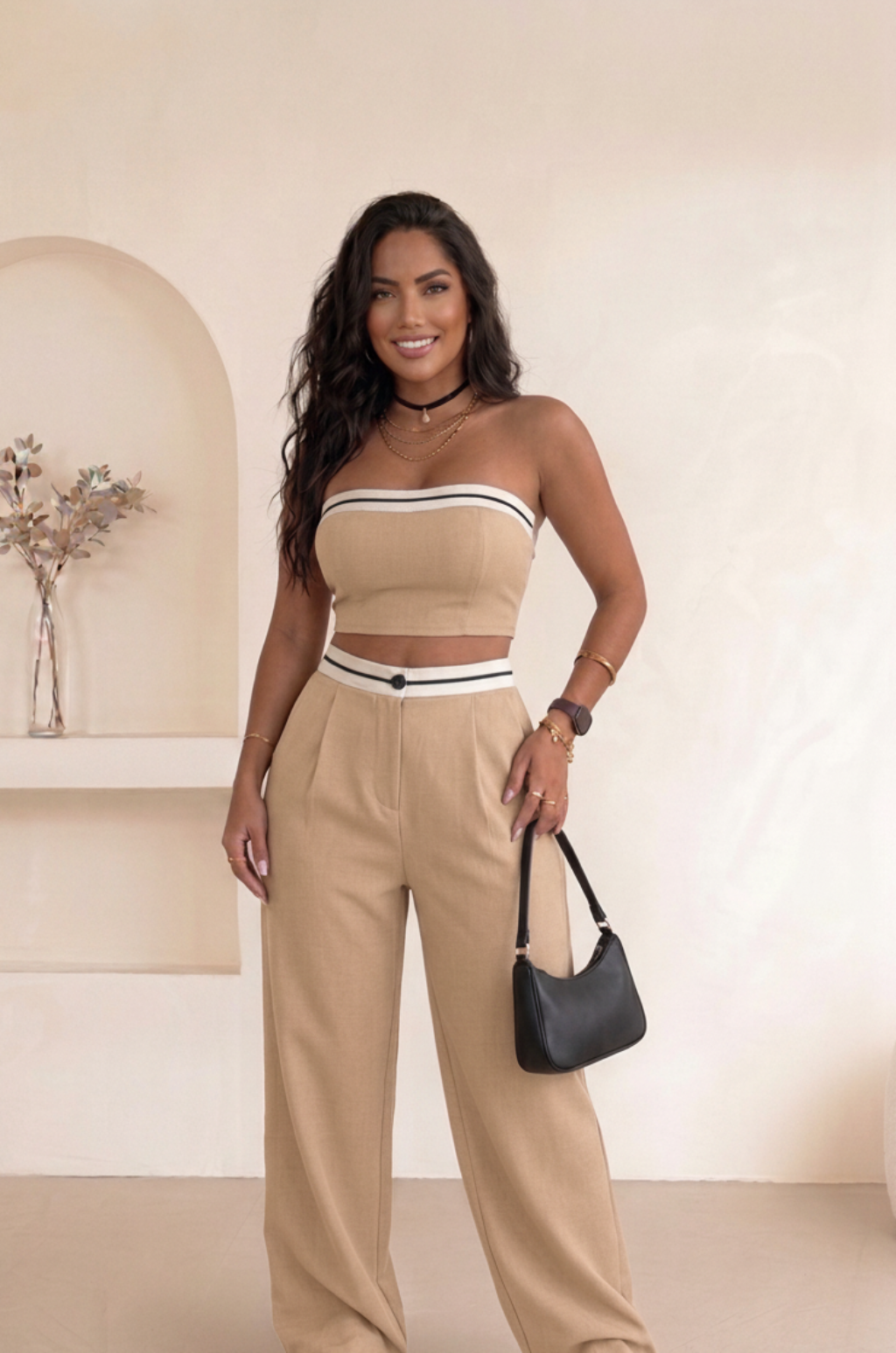 Conjunto Mujer Strapless y Pantalón Bota Recta