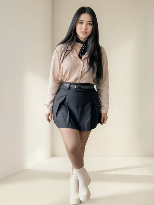 Conjunto Camisa semiformal y Falda Corta Plisada