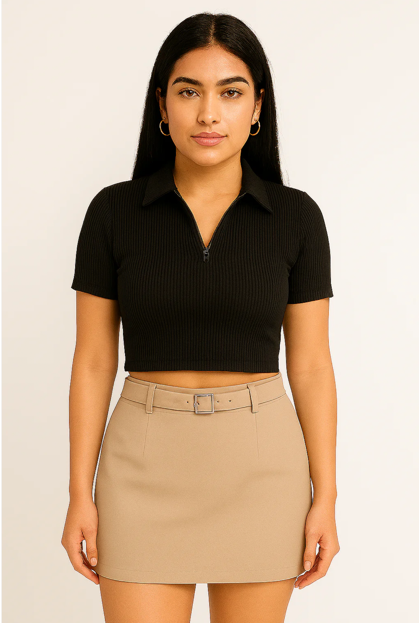 Conjunto Blusa cuello alto y Falda con correa