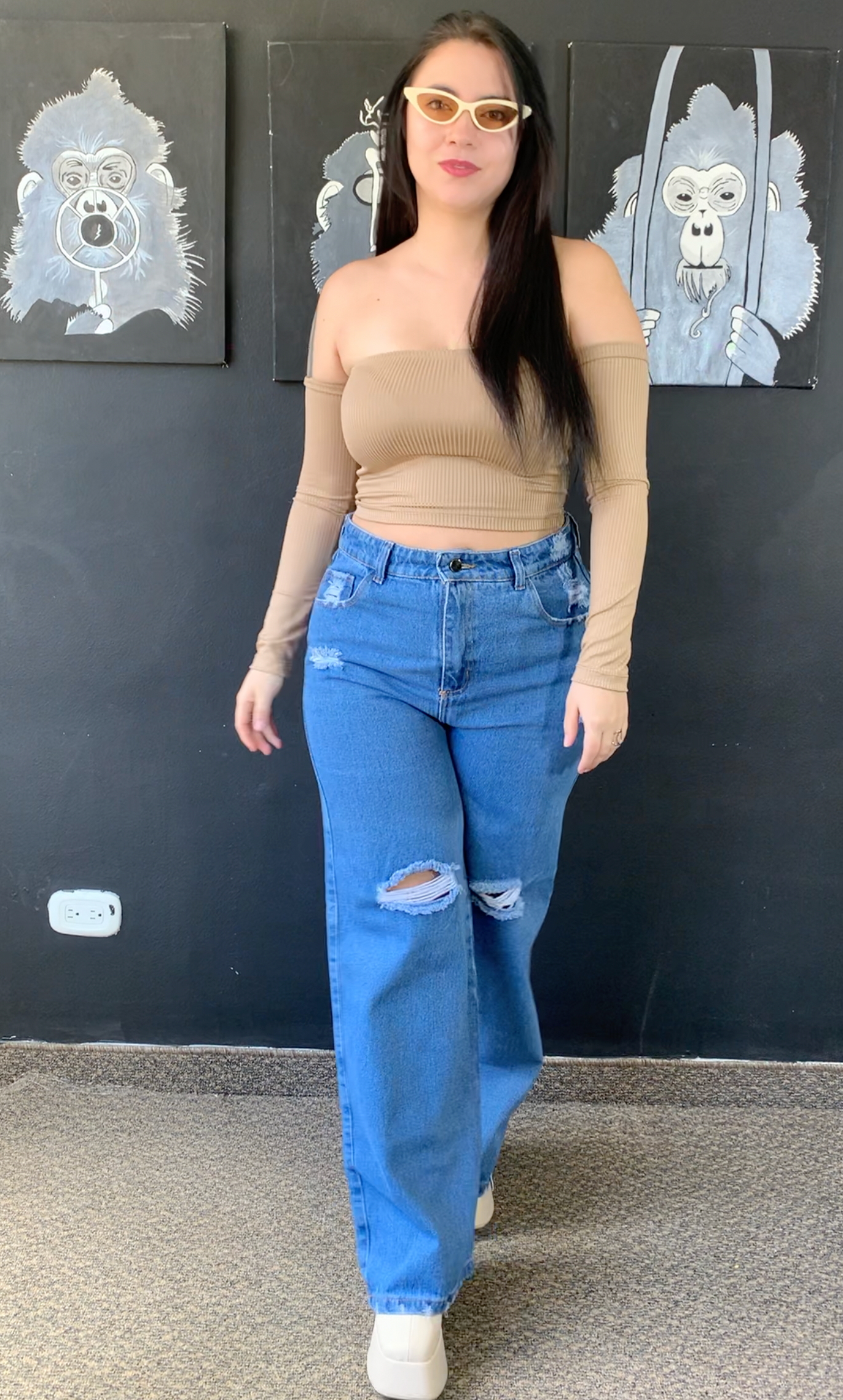 Conjunto Blusa Cuello bandeja y Jean bota recta
