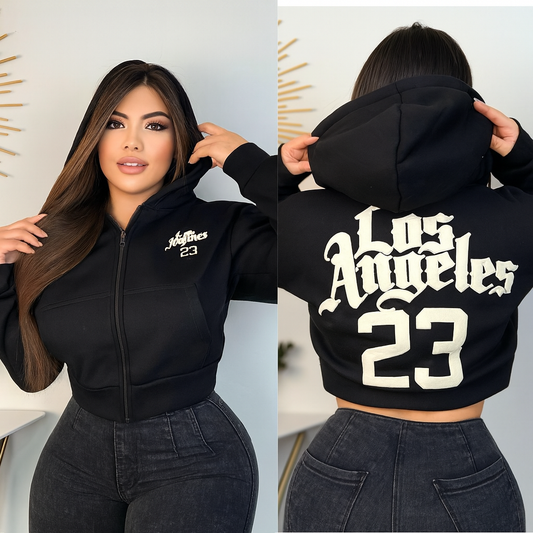 Buzo  con capota y cremallera estampado para mujer