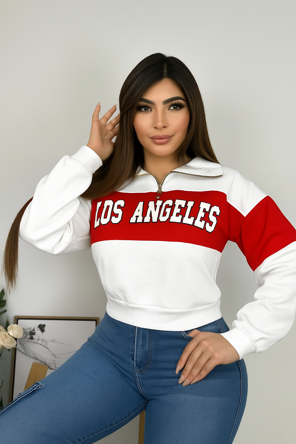 Buzo deportivo con cremallera, cuello alto y  estampado  para mujer