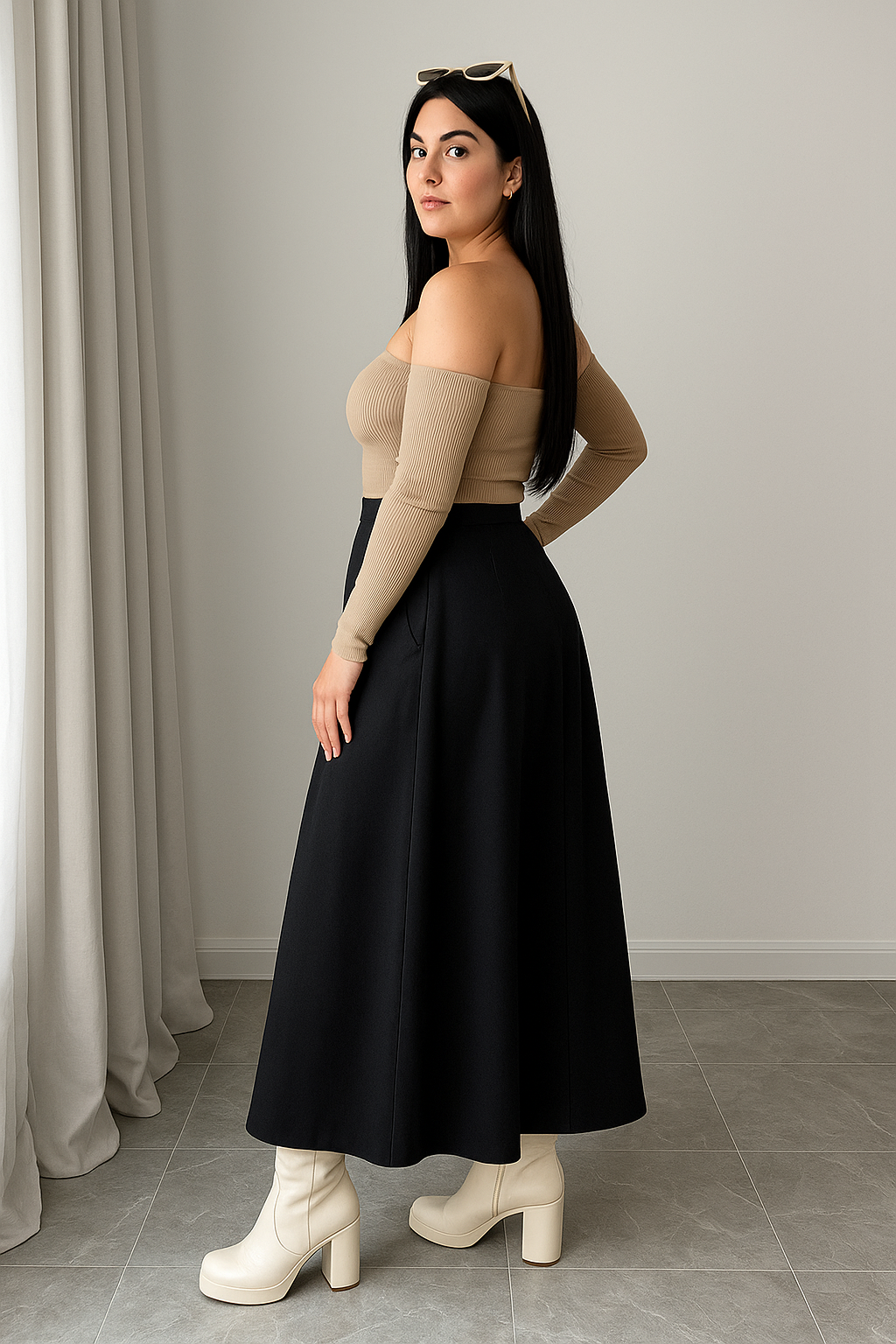 Conjunto Blusa Cuello Bandeja y Falda larga