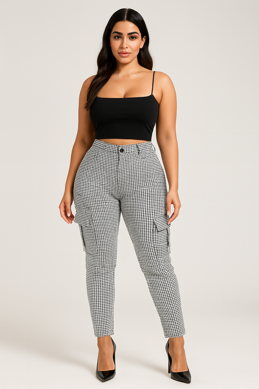 Pantalón ajustado de cuadros tiro alto