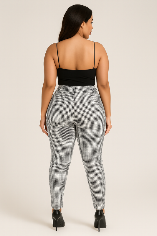 Pantalón ajustado de cuadros tiro alto