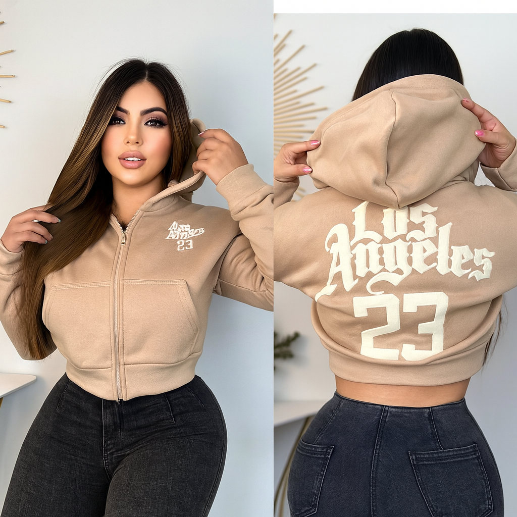 Buzo  con capota y cremallera estampado para mujer