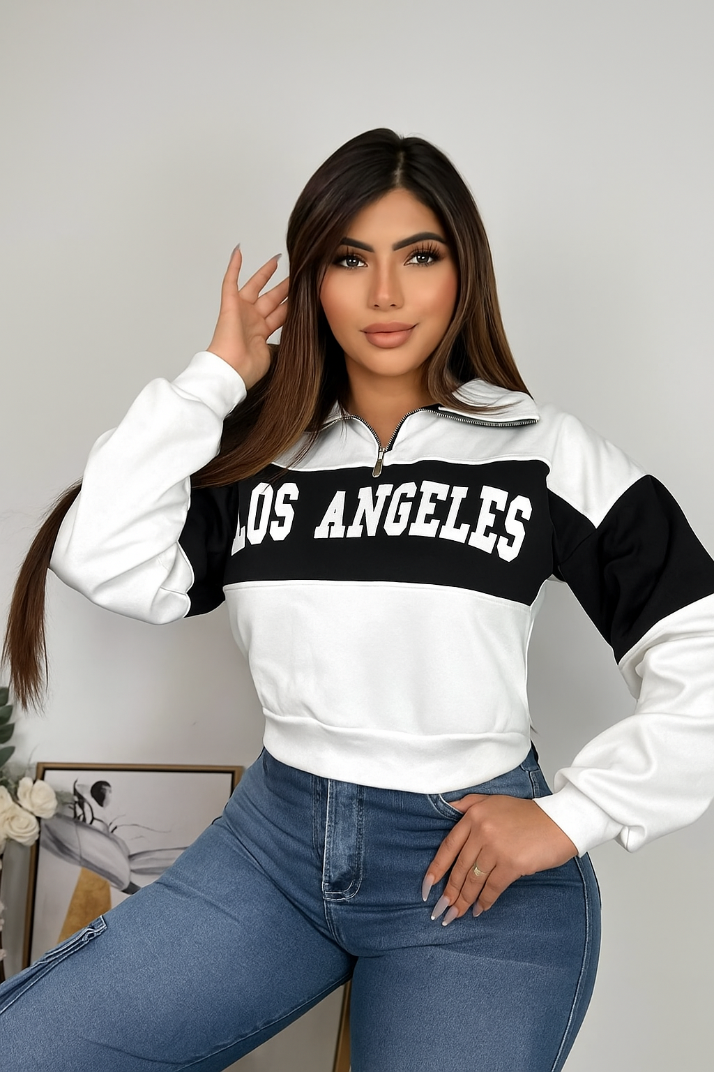 Buzo deportivo con cremallera, cuello alto y  estampado  para mujer