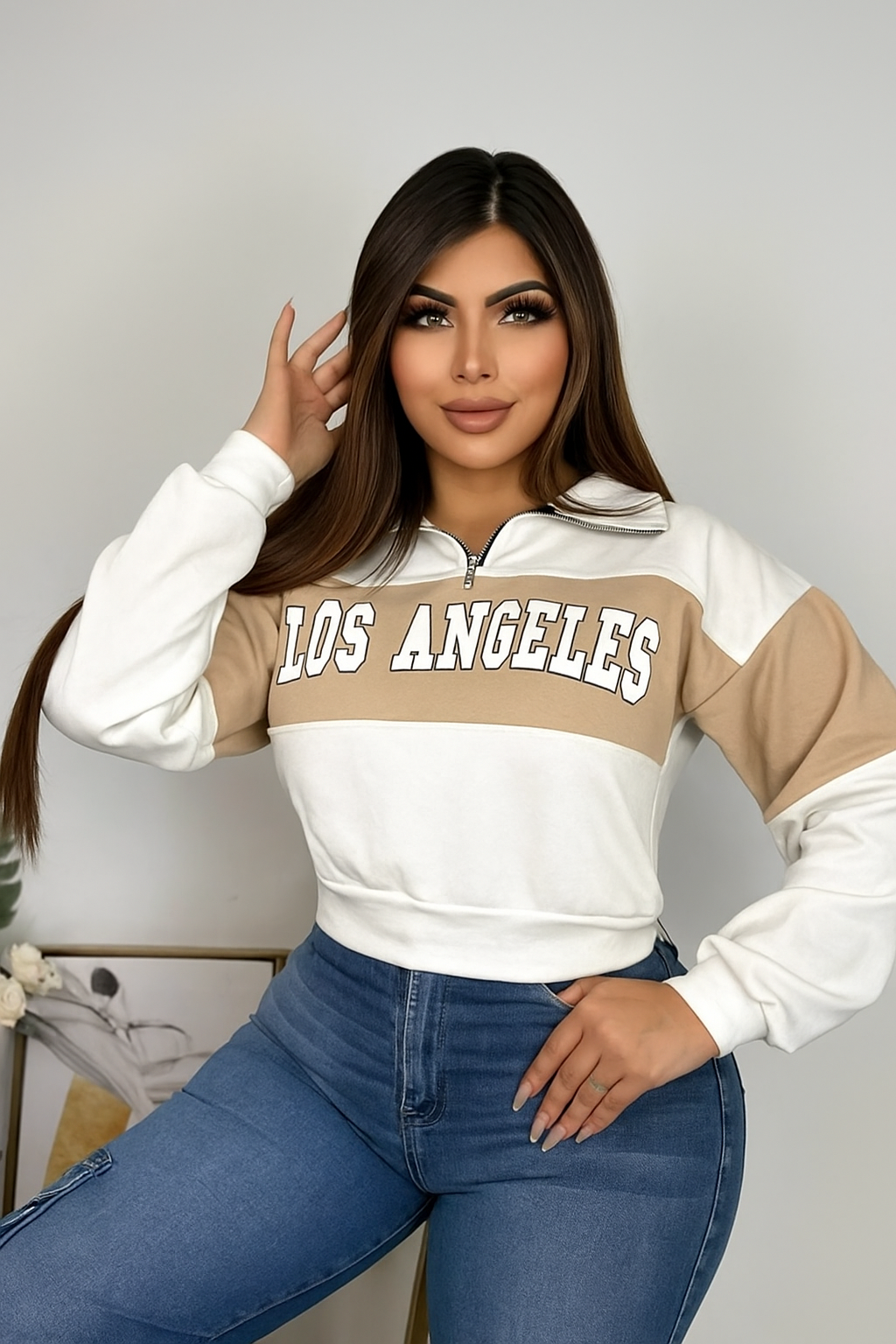Buzo deportivo con cremallera, cuello alto y  estampado  para mujer