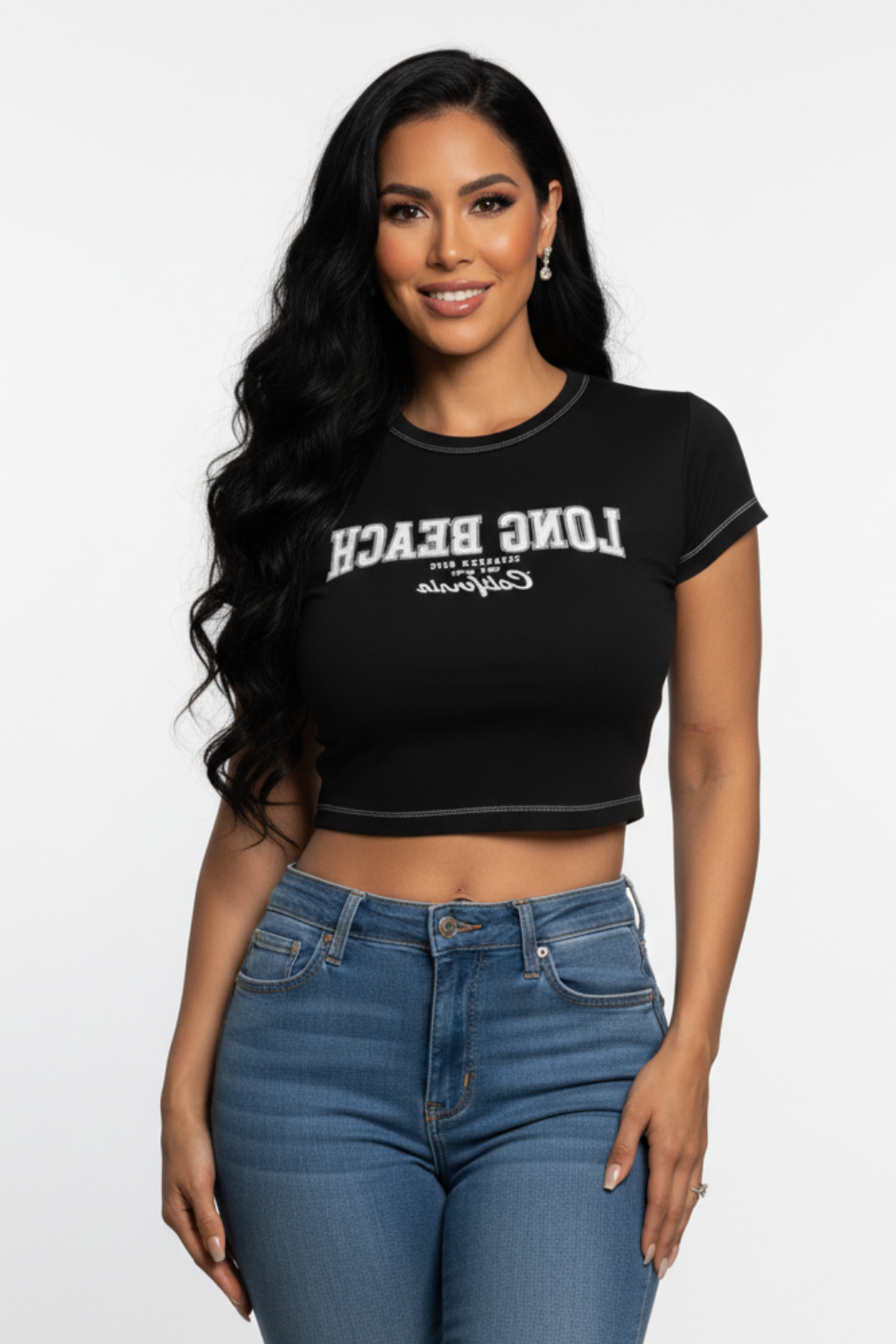 Crop top manga corta estampada
