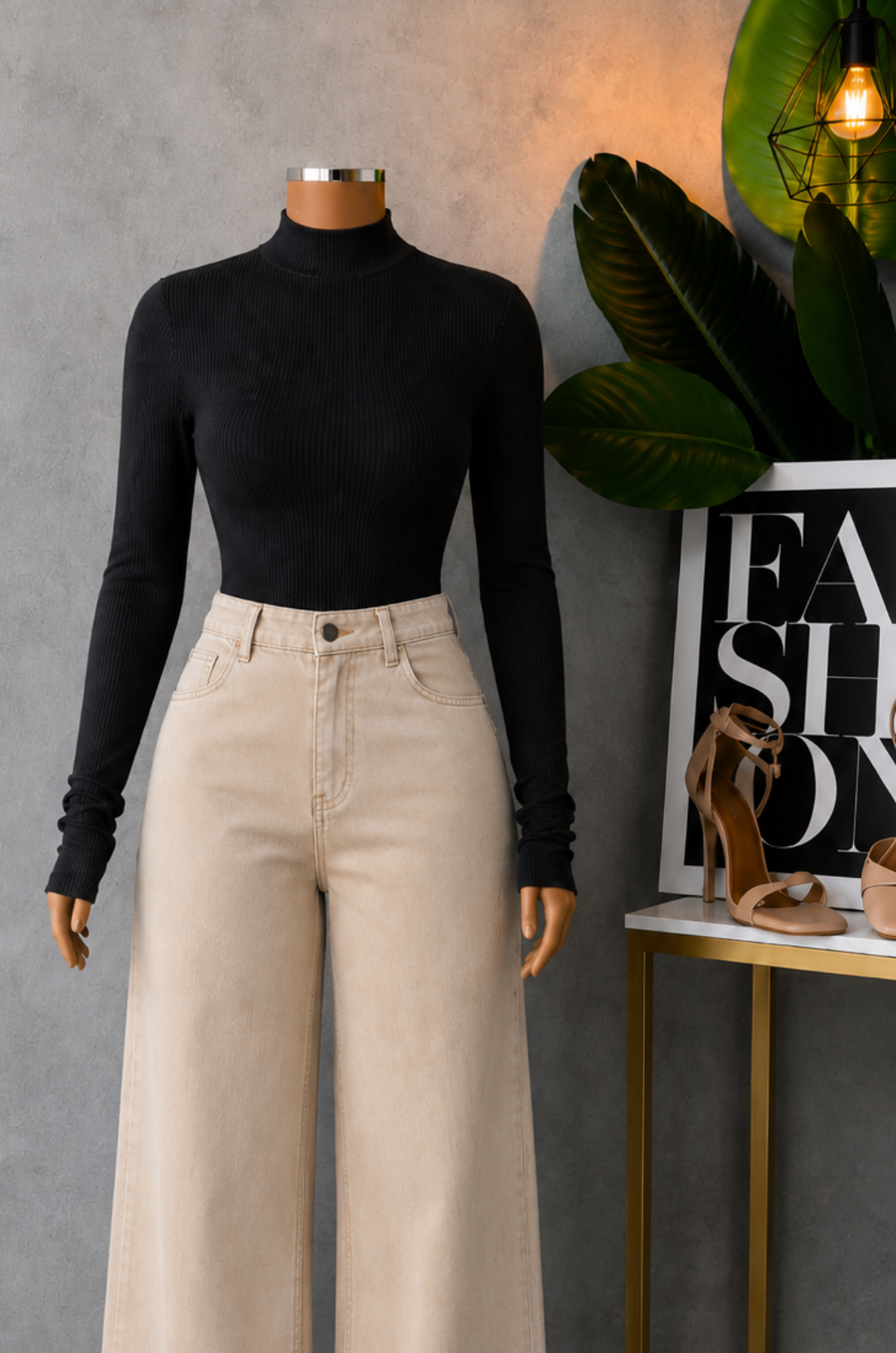 Conjunto  De Jean  Palazzo + Blusa Cuello