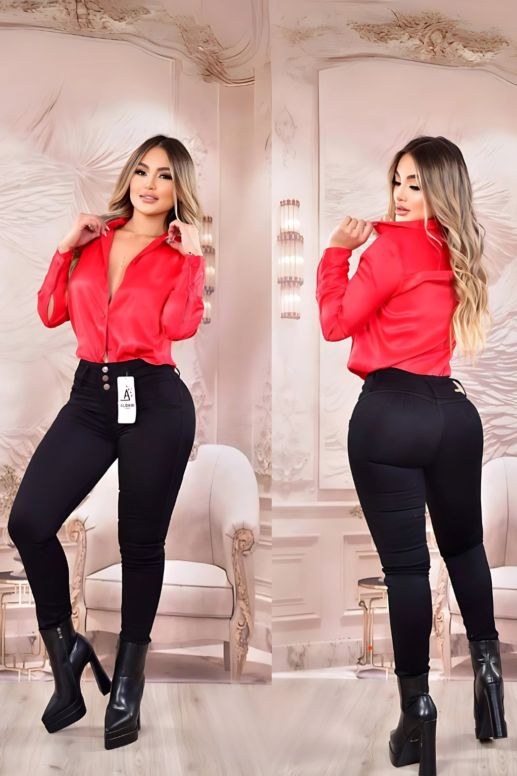 Pantalon De Jean Skinny 3 botones Sin Bolsillos