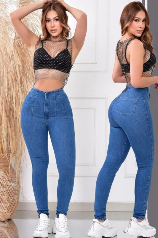 Jean control abdomen mujer tiro alto skinny