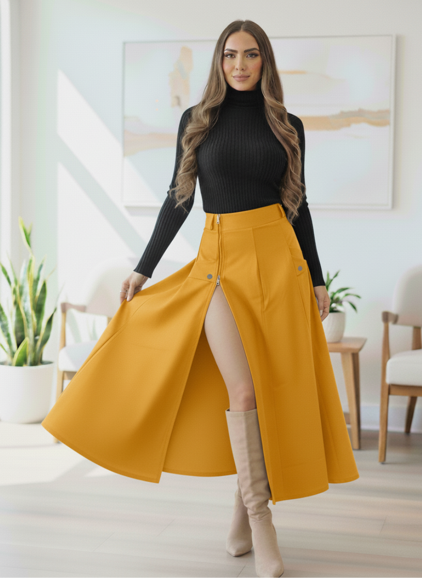 Conjunto Falda larga Cremallera y Blusa cuello alto