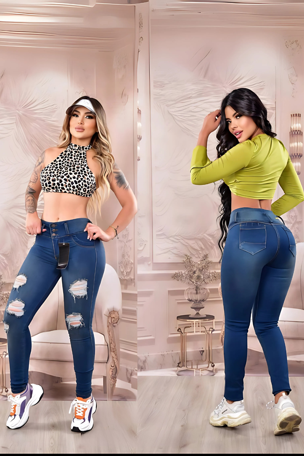 Pantalon  Skinny Con Rotos 3 botones y  Con Bolsillo