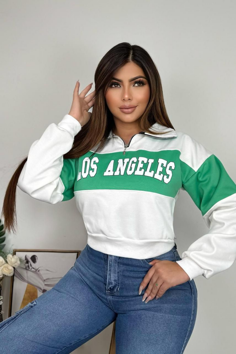 Buzo deportivo con cremallera, cuello alto y  estampado  para mujer