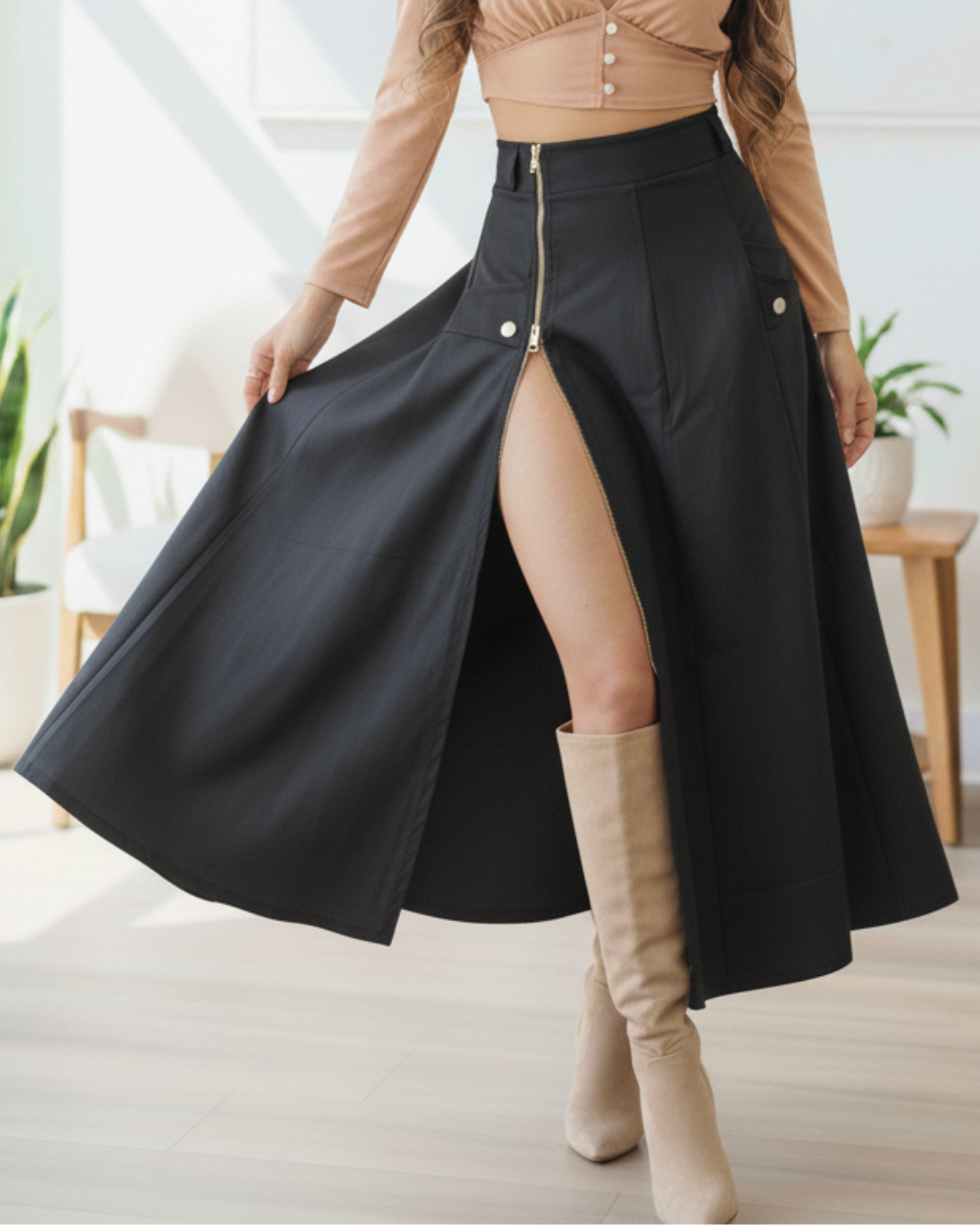 Falda larga con cremallera