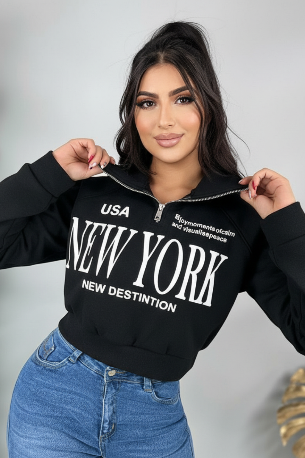 Buzo y cremallera estampado para mujer