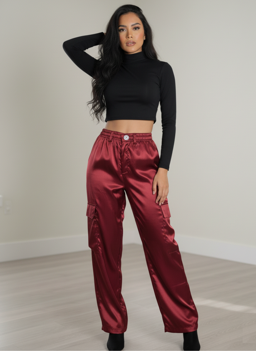 Pantalón en Satín bota recta