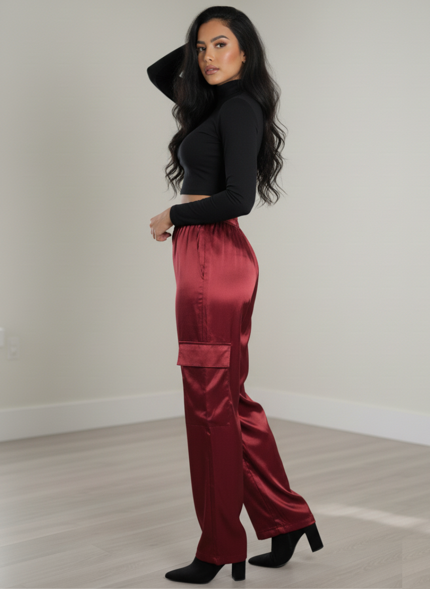 Pantalón en Satín bota recta