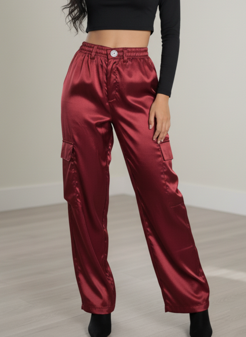 Pantalón en Satín bota recta