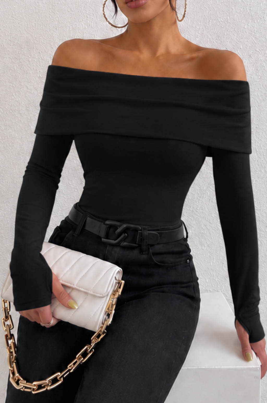Blusa Mujer Manga Larga Cuello Bandeja