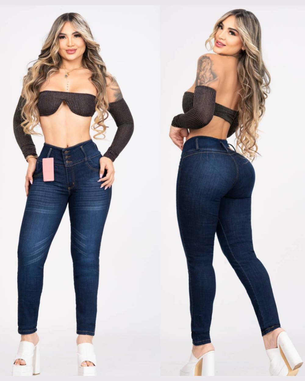 Pantalon De Jean Skinny 3 botones Sin Bolsillos