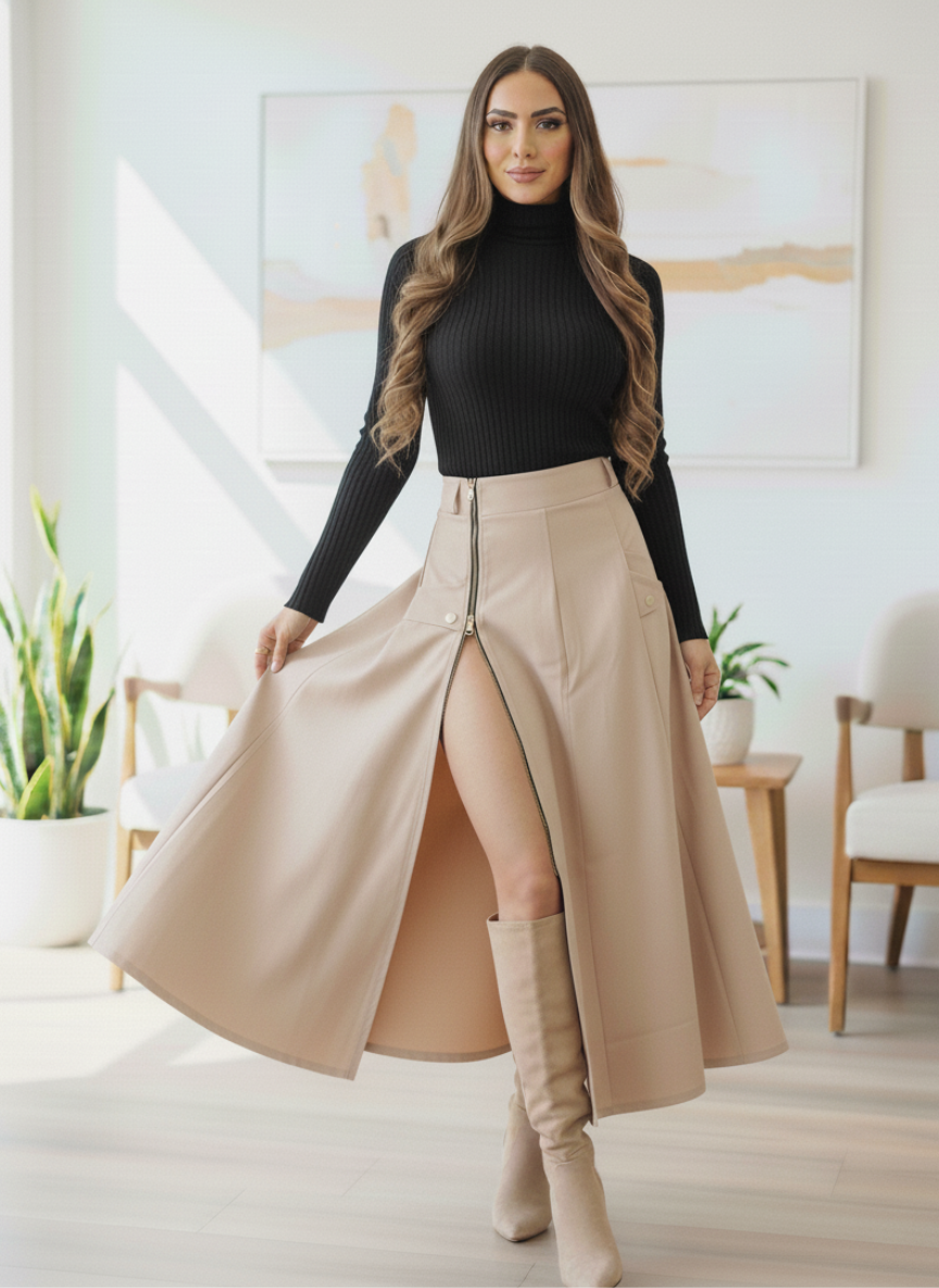 Conjunto Crop top con brillos y falda larga cremallera