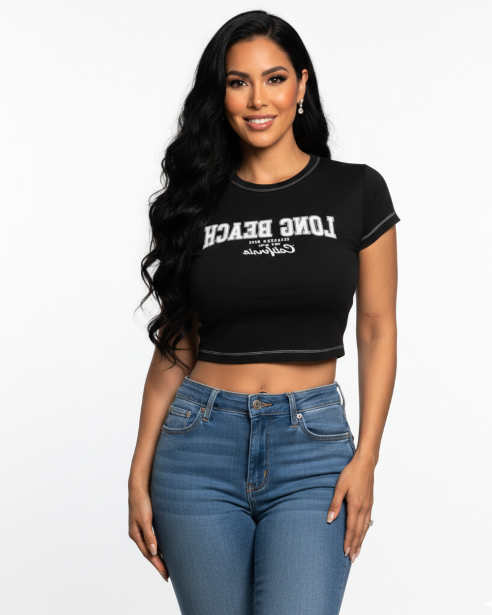 Crop top manga corta estampada