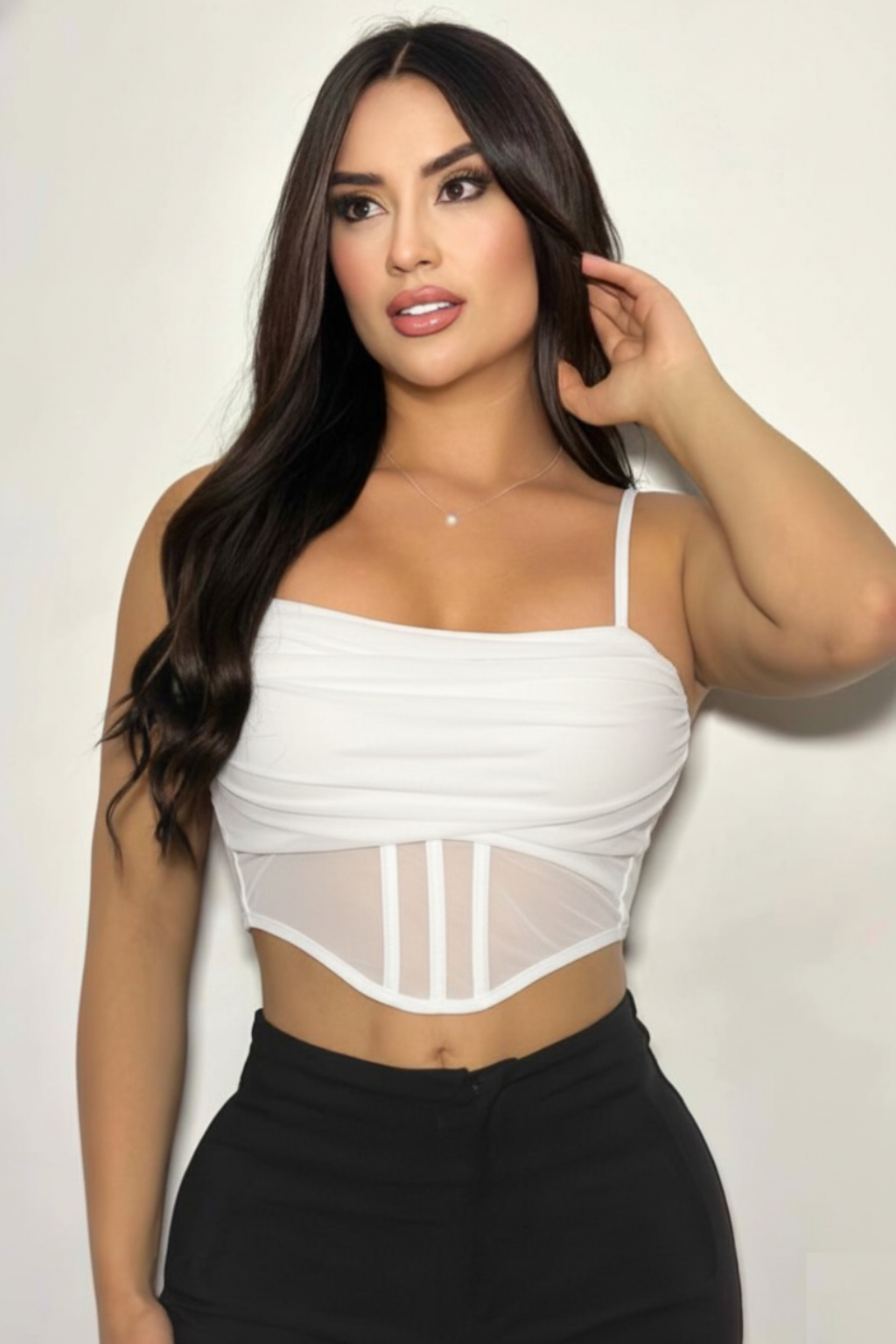 Blusa Corset Negro Mujer con Malla