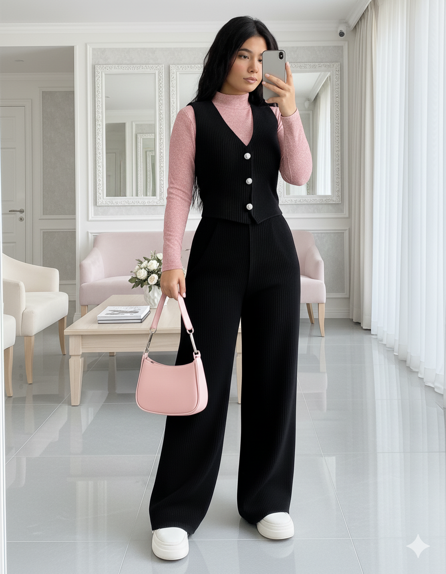 Conjunto En Pana  y Blusa Brillante