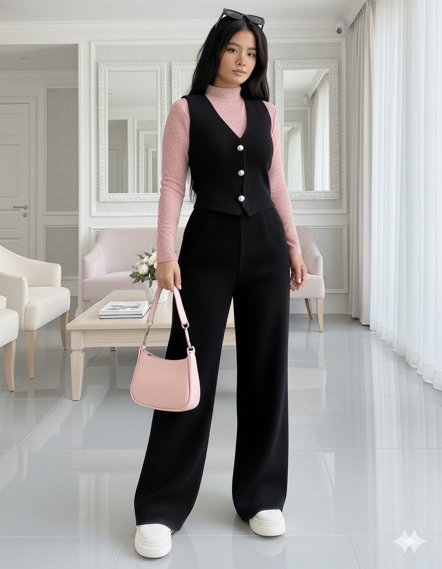 Conjunto En Pana  y Blusa Brillante