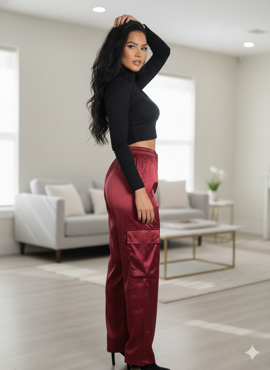 Pantalón en Satín bota recta