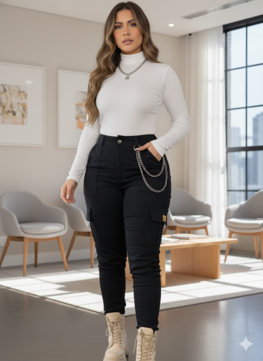 Conjunto blusa cuello y pantalon cargo