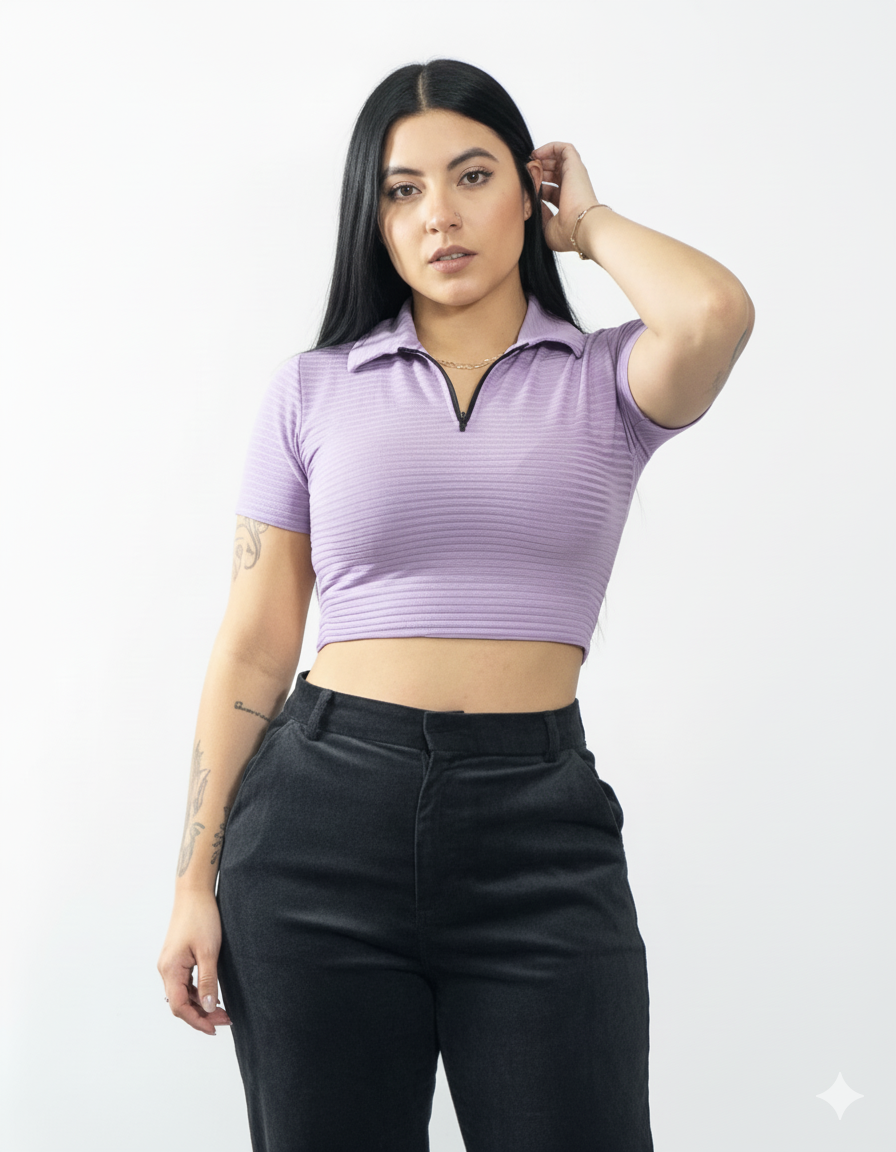 Blusa cuello tipo polo manga corta
