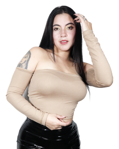 Blusa Manga Larga Cuello Bandeja Acanalada