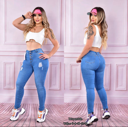 Pantalon De Jean Skinny  4 botones Ajustado al cuerpo