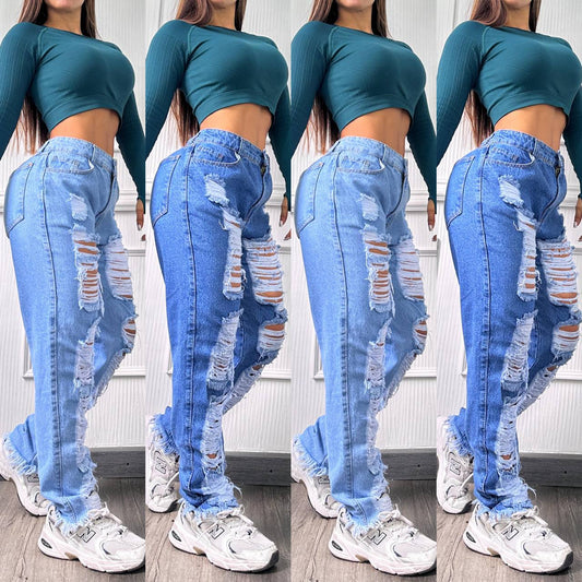 Pantalon De Jean Boyfriend destroyer tiro alto