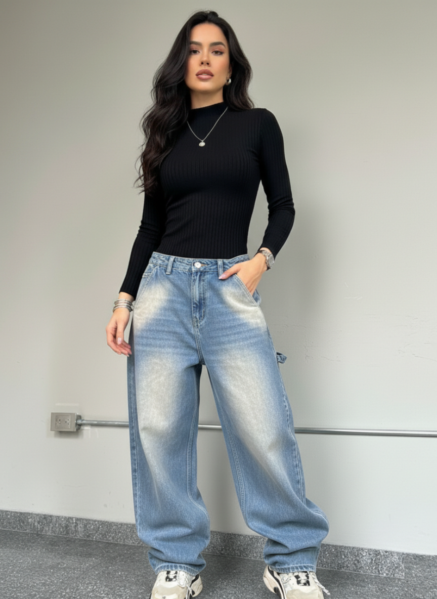 Pantalón Baggy Denim Mujer Estilo Urbano
