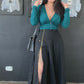 Conjunto Blusa cuello V y Falda larga