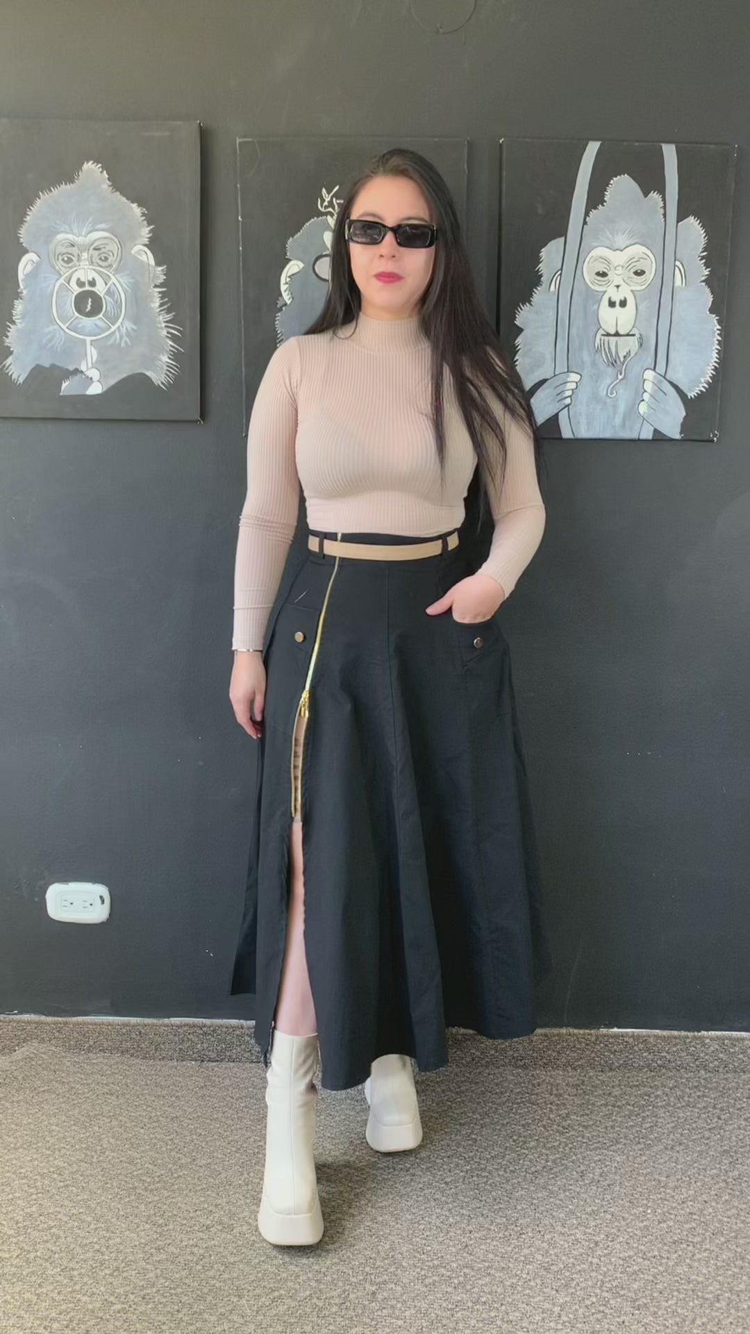 Conjunto Falda larga Cremallera y Blusa cuello alto