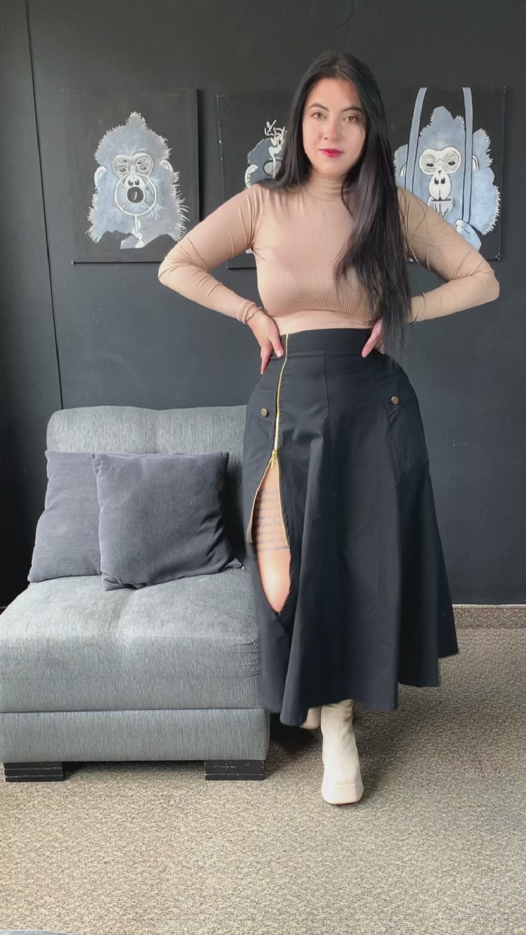 Conjunto Falda larga Cremallera y Blusa cuello alto